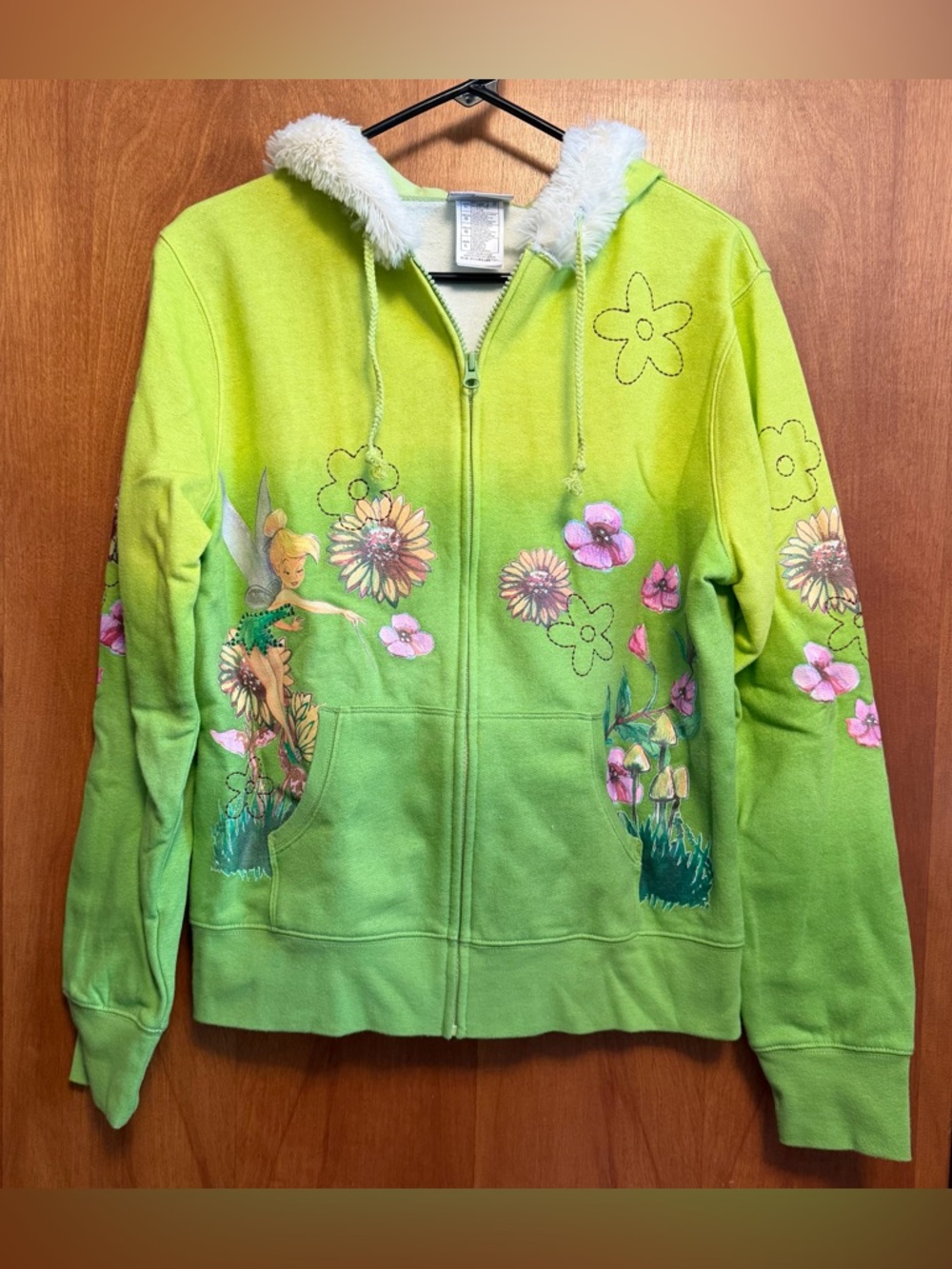 Walt Disney Worla Full Zip Sweatshirt Tinker Bell Large